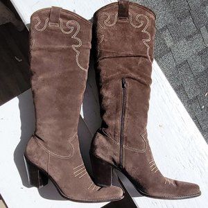 Via Spiga Blizza Sexy Western Embroidered Suede Cowgirl Pointed boots in Brown